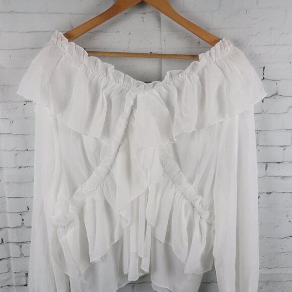 SHEIN CURVE WHITE OFF THE SHOULDER FUN FLIRTY TOP WITH RUFFLE DETAIL SIZE 4XL - Picture 4 of 7